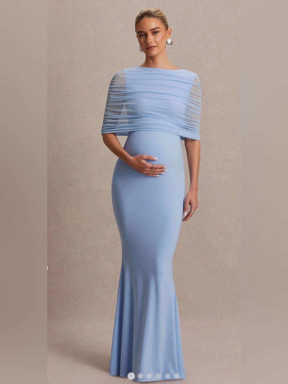 Club L London Powder Blue Maternity Maxi Zaria Dress with Sheer Draped Cape NWT